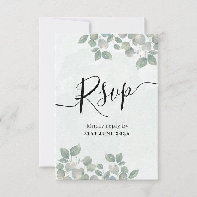 Rustic Sage Green Eucalyptus Wedding RSVP Card (Front)