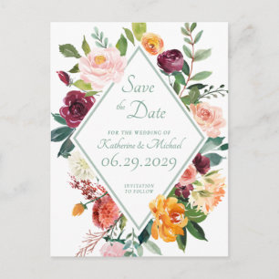 Rustic Sage Green Fall Flowers Save The Date Postcard