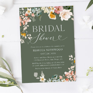 Rustic Sage Green Floral Bridal Shower  Invitation