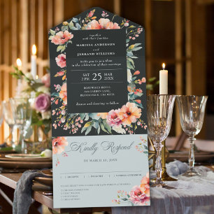 Rustic Sage Green Floral Country Garden Wedding All In One Invitation