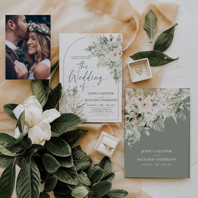 Rustic Sage Green Floral Wedding Invitation Card (Rustic Sage Green Floral Wedding Invitation Card)