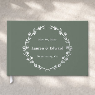 Rustic Sage Green Floral Wreath Wedding Guest Book