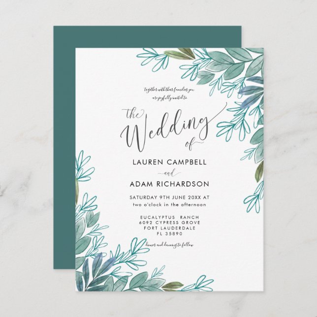 Rustic Sage Green Foliage Wedding Invitation (Front/Back)
