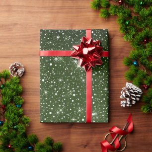 Rustic Sage Green & Galaxy Stars Falling Snow Wrapping Paper