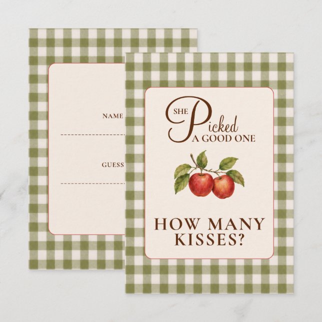 Rustic Sage Green Gingham Apple Bridal Shower Enclosure Card (Front/Back)