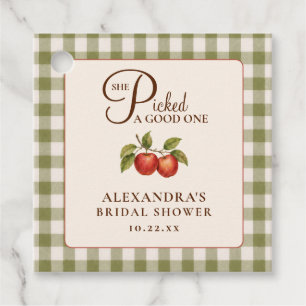Rustic Sage Green Gingham Apple Bridal Shower Favour Tags