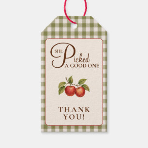 Rustic Sage Green Gingham Apple Bridal Shower Gift Tags