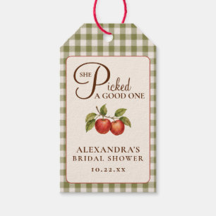 Rustic Sage Green Gingham Apple Bridal Shower Gift Tags