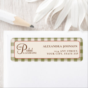 Rustic Sage Green Gingham Apple Bridal Shower Return Address Label