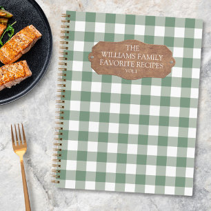 Rustic Sage Green Gingham Farmhouse Family Recipe Notebook