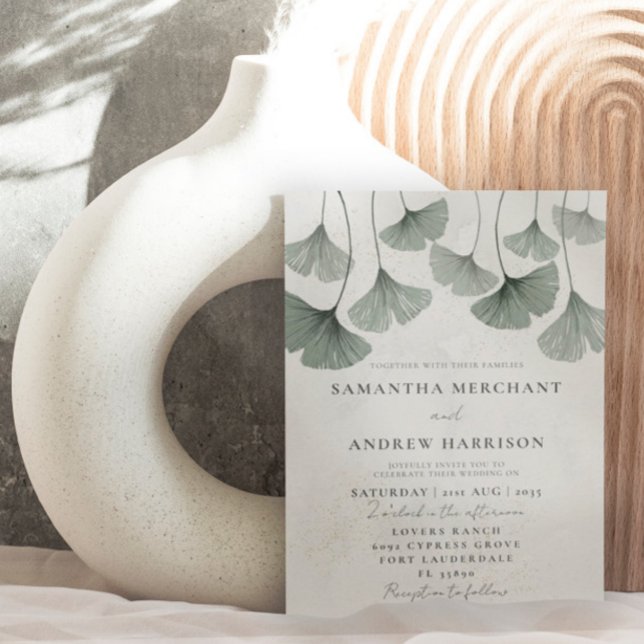 Rustic Sage Green Ginkgo leaf Wedding Invitation (Creator Uploaded)
