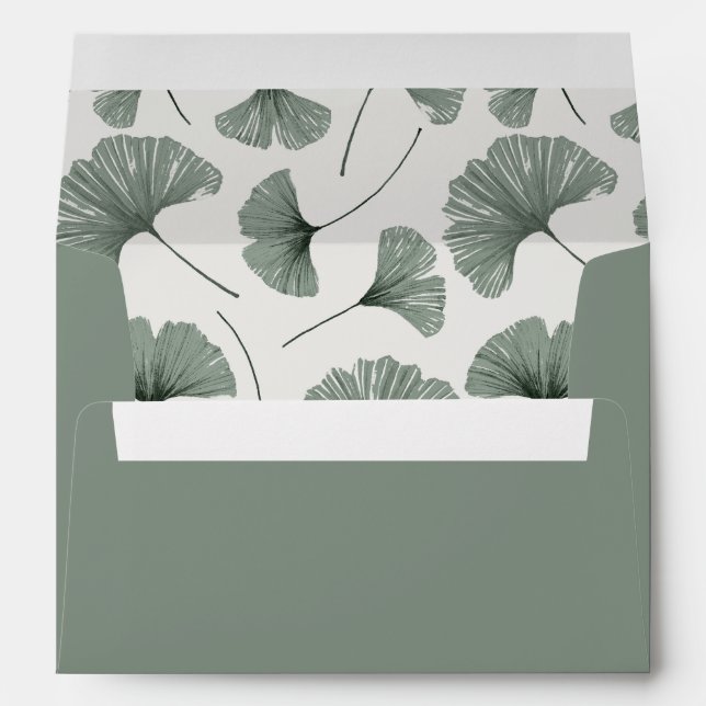 Rustic Sage Green Ginkgo Pattern Wedding Envelope (Back (Bottom))