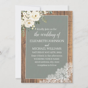 Rustic Sage Green & Lace Wedding Invitation