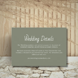 Rustic Sage Green Modern Casual Wedding Details  Enclosure Card