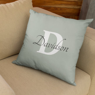 Rustic Sage Green Monogram Initial Home Decor Cushion