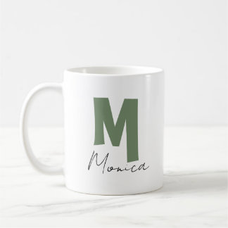 Rustic Sage Green Monogram Letter M Personalised Coffee Mug