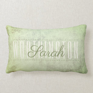 Rustic Sage Green Mottled Texture Name Monogram Lumbar Cushion