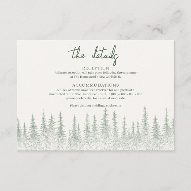 Rustic Sage Green Mountain wedding Details  Enclosure Card (Front)