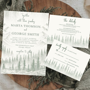  Rustic Sage Green Mountain wedding Invitation