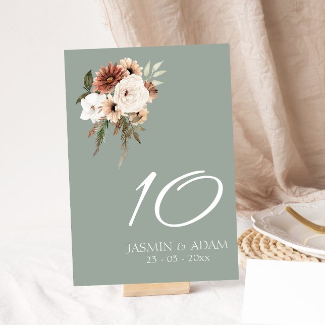 Rustic Sage Green Peach Floral Wedding Table Number (Rustic Sage Green Peach Floral Wedding Table Number)