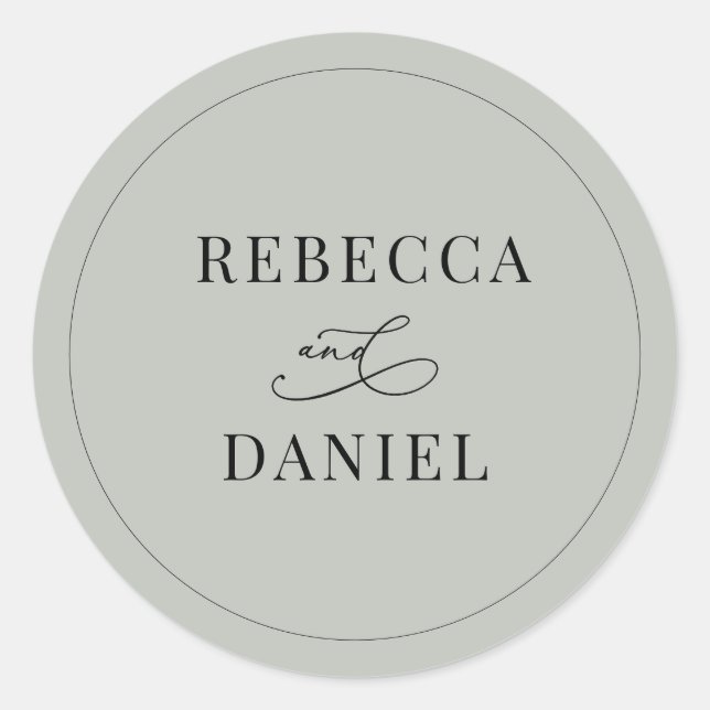 Rustic Sage Green Personalised Names Wedding Classic Round Sticker (Front)