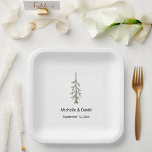 Rustic Sage Green Pine Tree Wedding Reception Paper Plate