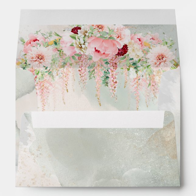 Rustic Sage Green & Pink Floral Arch Envelope (Back (Bottom))