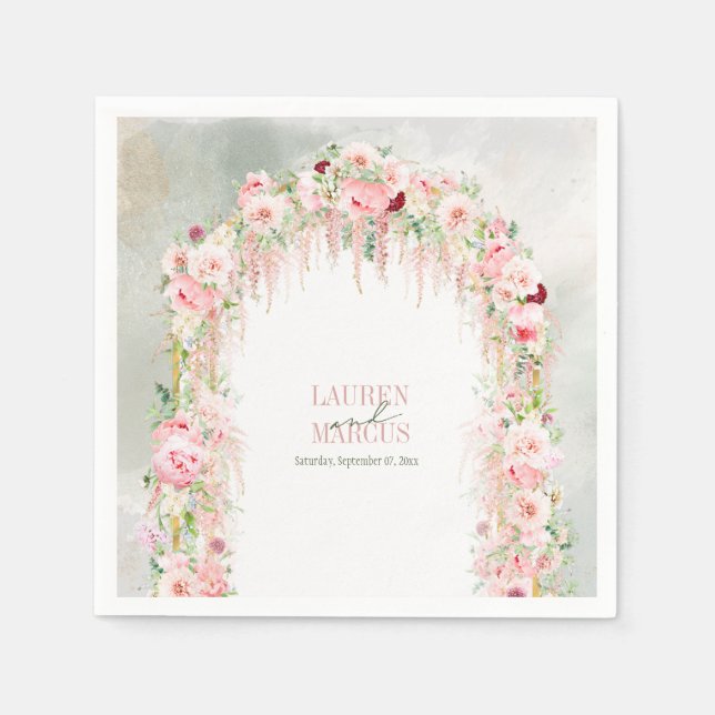Rustic Sage Green & Pink Floral Arch Napkin (Front)