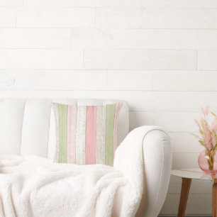 Rustic Sage Green & Pink Floral Wood Cottage Chic Cushion