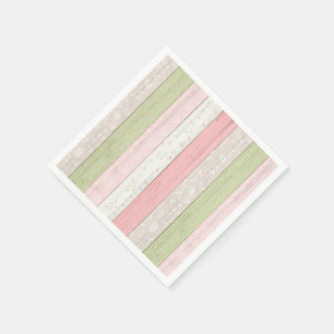Rustic Sage Green & Pink Floral Wood Cottage Chic Napkin