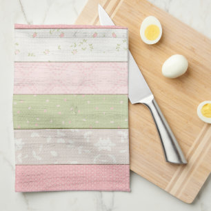 Rustic Sage Green & Pink Floral Wood Cottage Chic Tea Towel