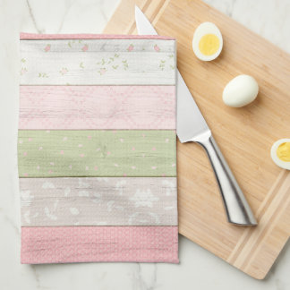 Rustic Sage Green & Pink Floral Wood Cottage Chic Tea Towel
