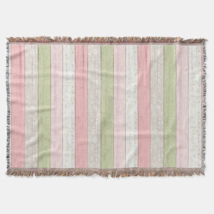 Rustic Sage Green & Pink Floral Wood Pattern Throw Blanket