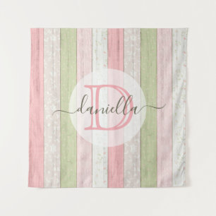 Rustic Sage Green & Pink Floral Wood Personalised Tapestry