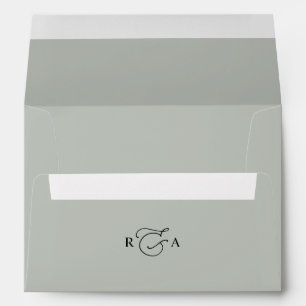 Rustic Sage Green Return Address Monogram Wedding Envelope