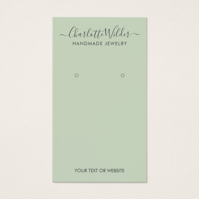 Rustic Sage Green Script Earring Display Card (Front)