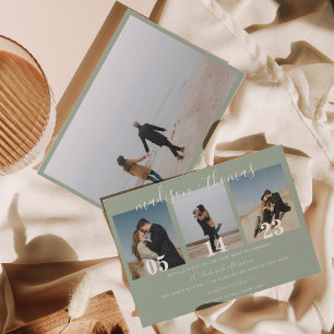 Rustic Sage Green Script Photo Collage Wedding Invitation
