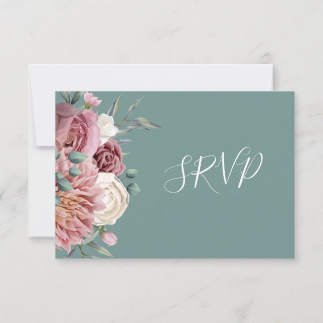 Rustic Sage Green Watercolor Flower Bouquet RSVP  Card (Front)