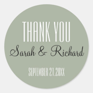 Rustic Sage Green Wedding Thank You Classic Round Sticker
