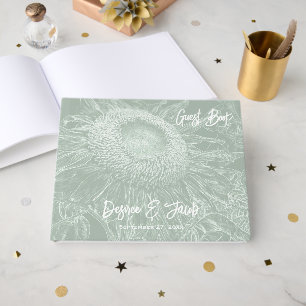 Rustic Sage Green White Floral Elegant Sunflower Guest Book