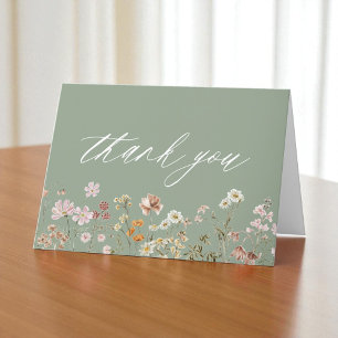 Rustic Sage Green Wildflower Bridal Shower Thank You Card