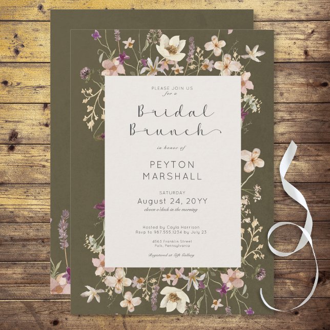 Rustic Sage Green Wildflower Frame Bridal Brunch Invitation (Rustic Sage Wildflower Frame Bridal Brunch Invitation)