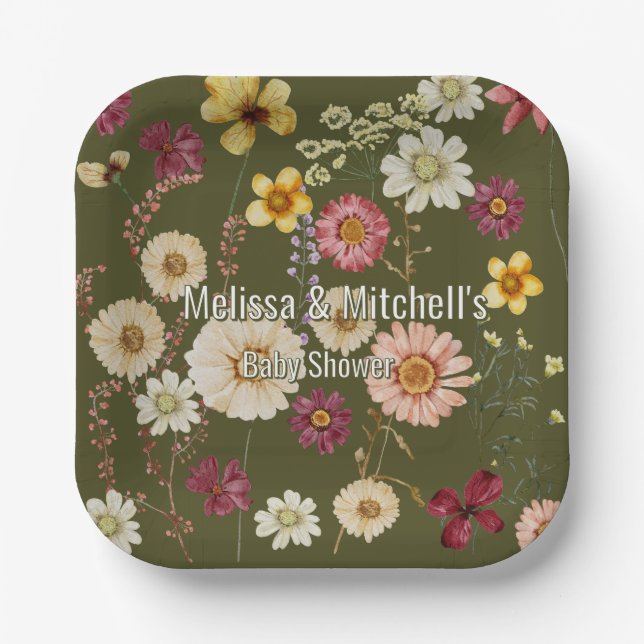Rustic Sage Green Wildflower Paper Plate (Front)