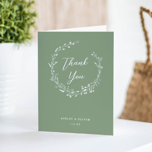 Rustic Sage Green Wildflower + Photo Wedding Thank You Card