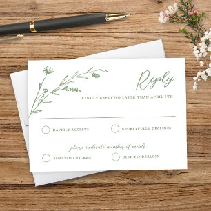 Rustic Sage Green Wildflower Wedding RSVP Card