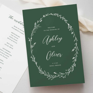 Rustic Sage Green Wildflower Wreath Wedding Program
