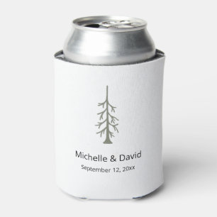 Rustic Sage Green Woodland Pine Tree Wedding  Can Cooler