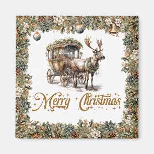 Rustic sage green wreath faux gold Reindeer Magnet