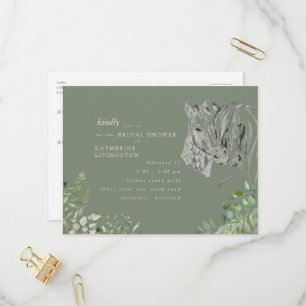 Rustic Sage Horses Nuzzling Bridal Shower   Invitation Postcard