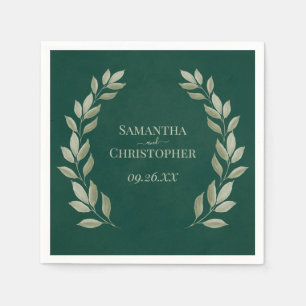 Rustic Sage Laurel Leaves on Emerald Green Wedding Napkin